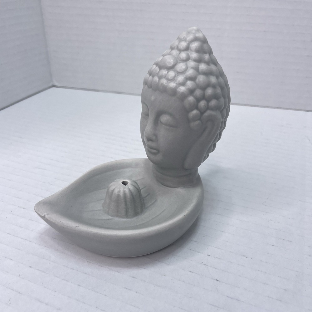 Buddha Ceramic Incense‎ Burner, Incense Stick Holder Light Gray. NEW